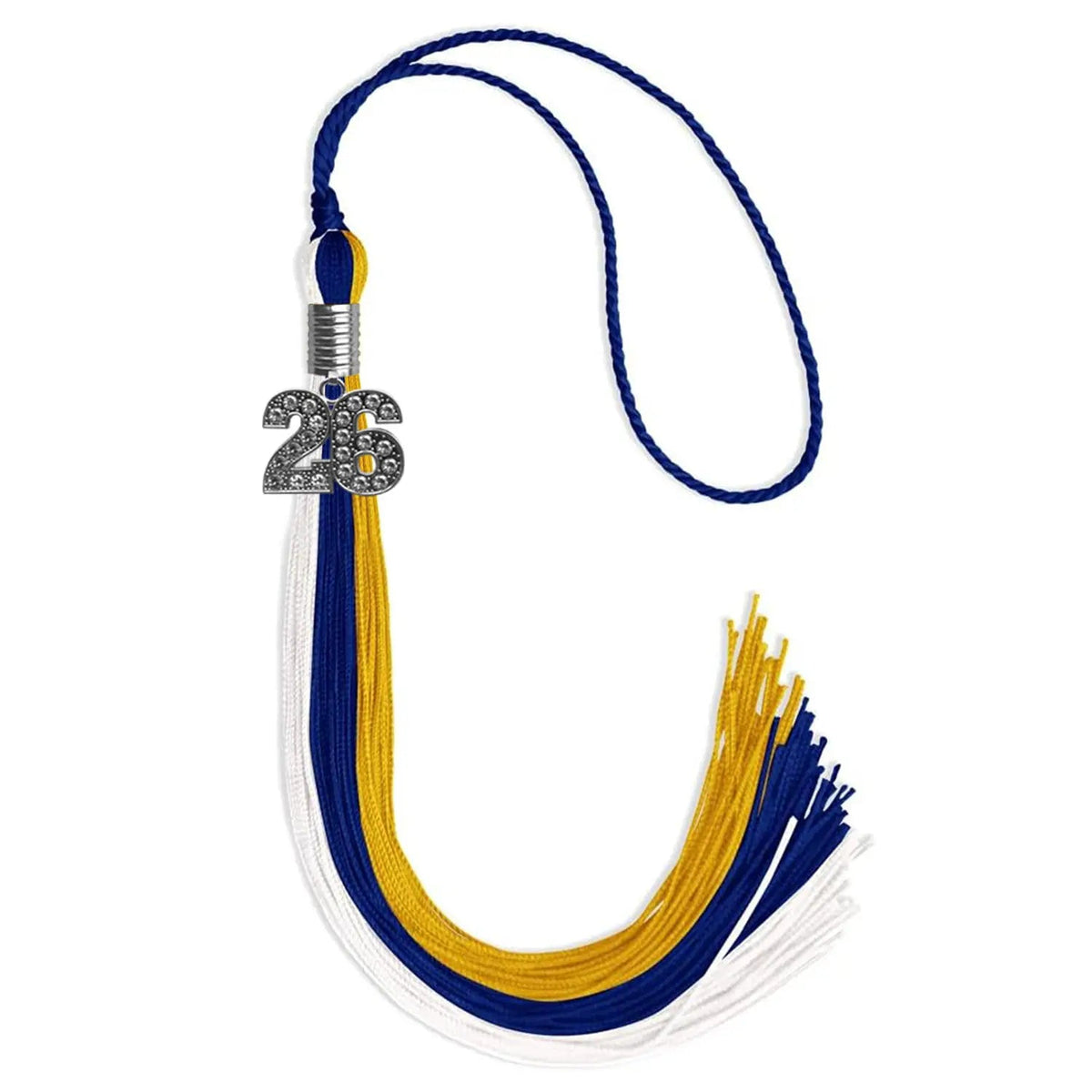 Royal Blue/Gold/White Graduation Tassel with Silver Bling Charm - Endea Graduation