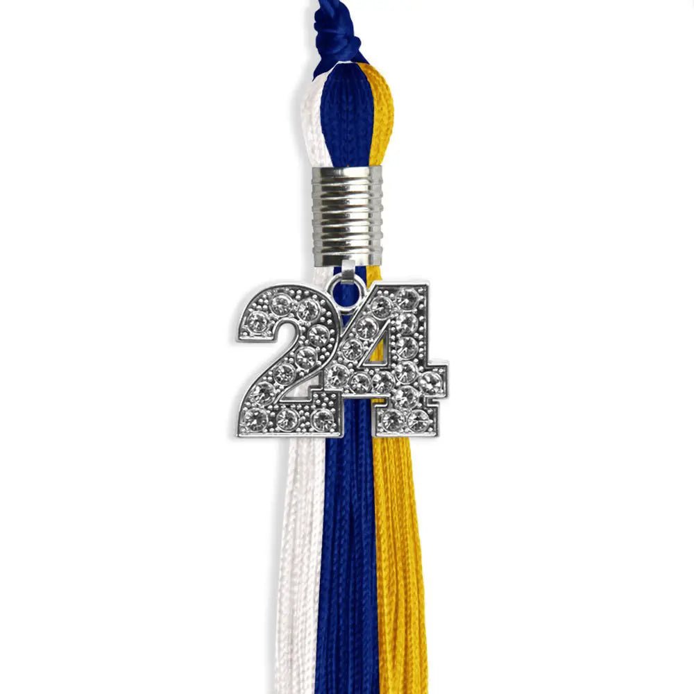 Royal Blue/Gold/White Graduation Tassel with Silver Bling Charm - Endea Graduation