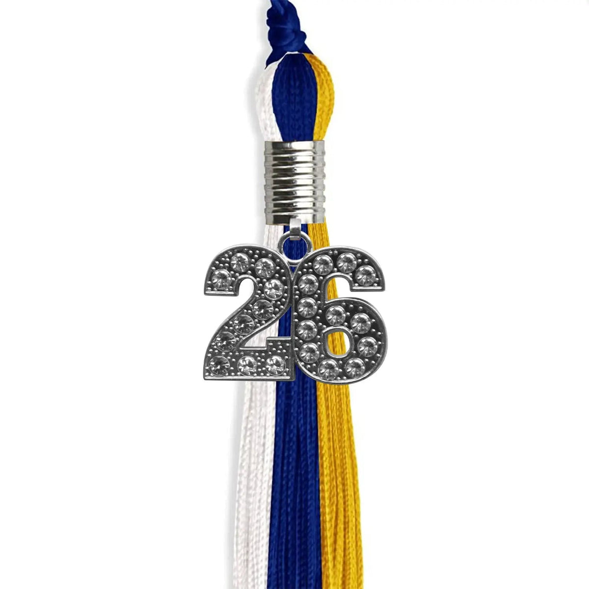 Royal Blue/Gold/White Graduation Tassel with Silver Bling Charm - Endea Graduation