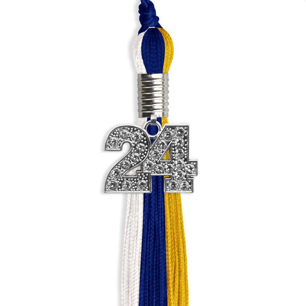 Royal Blue/Gold/White Graduation Tassel with Silver Date Drop - Endea Graduation