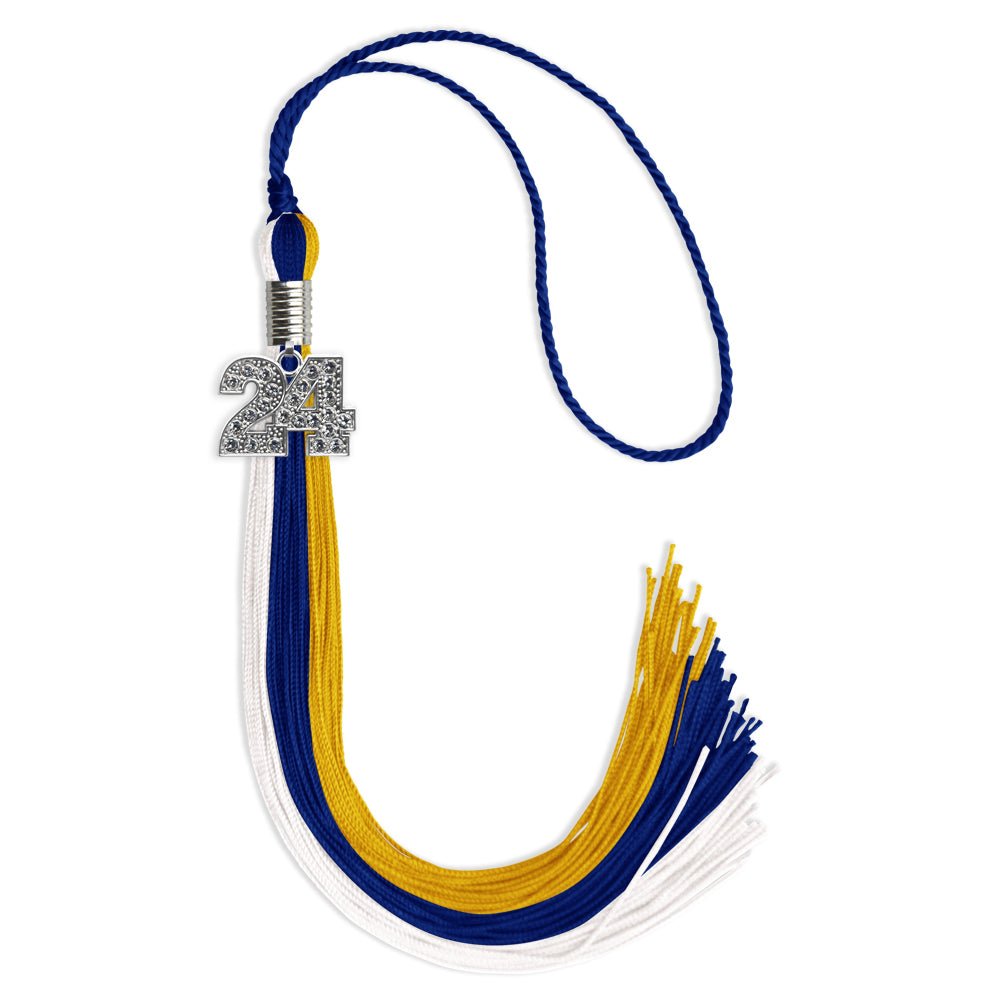 Royal Blue/Gold/White Graduation Tassel with Silver Date Drop - Endea Graduation