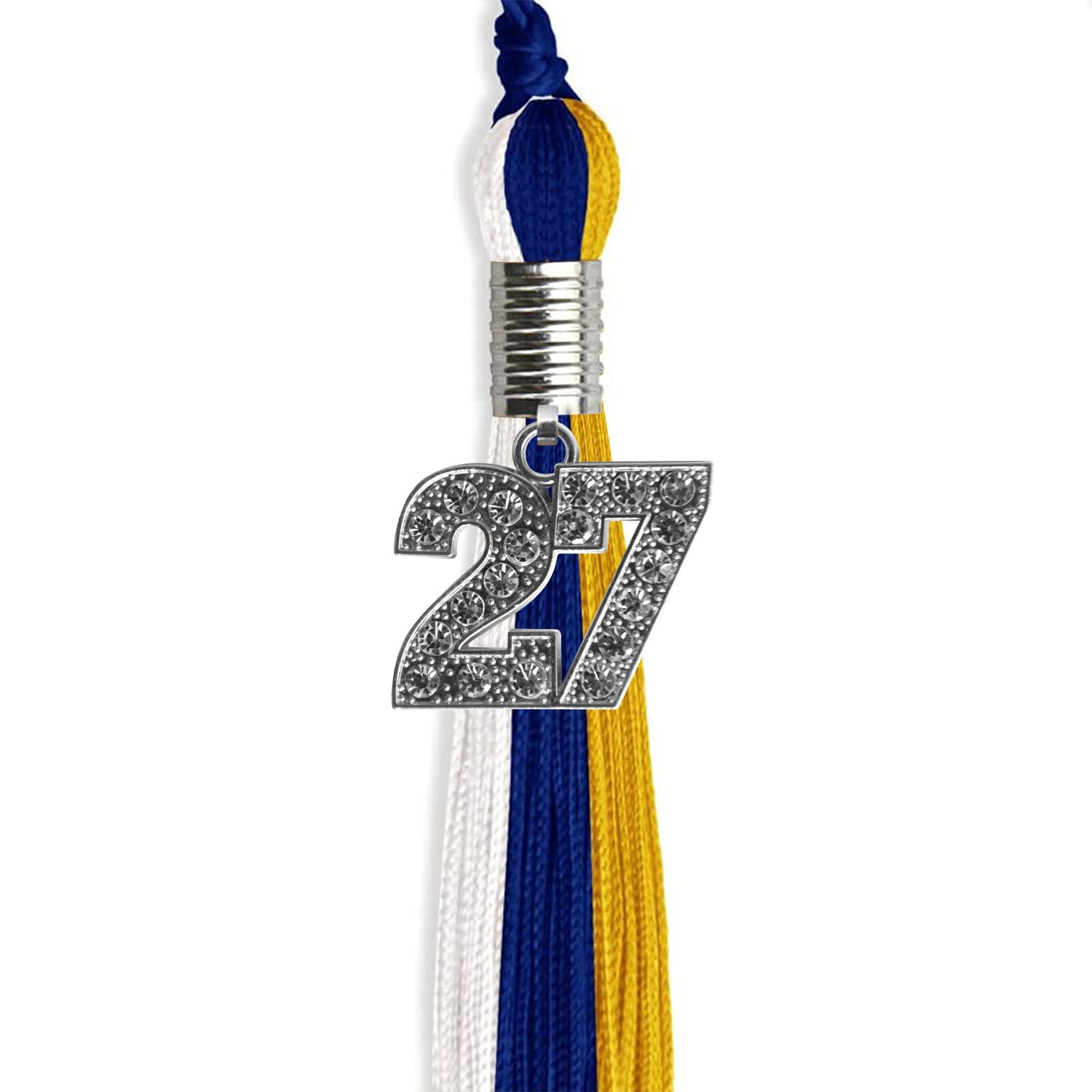 Royal Blue/Gold/White Graduation Tassel with Silver Date Drop - Endea Graduation