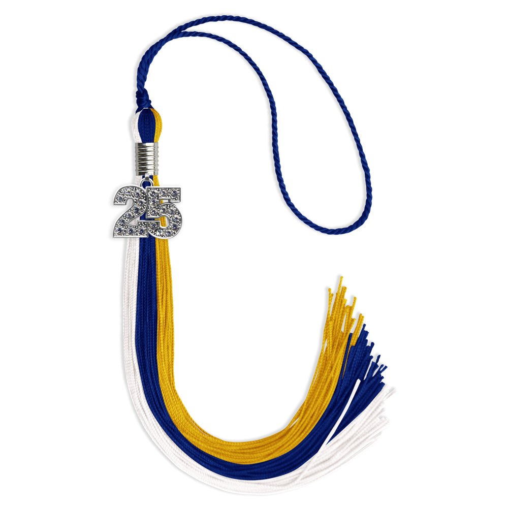 Royal Blue/Gold/White Graduation Tassel with Silver Date Drop - Endea Graduation