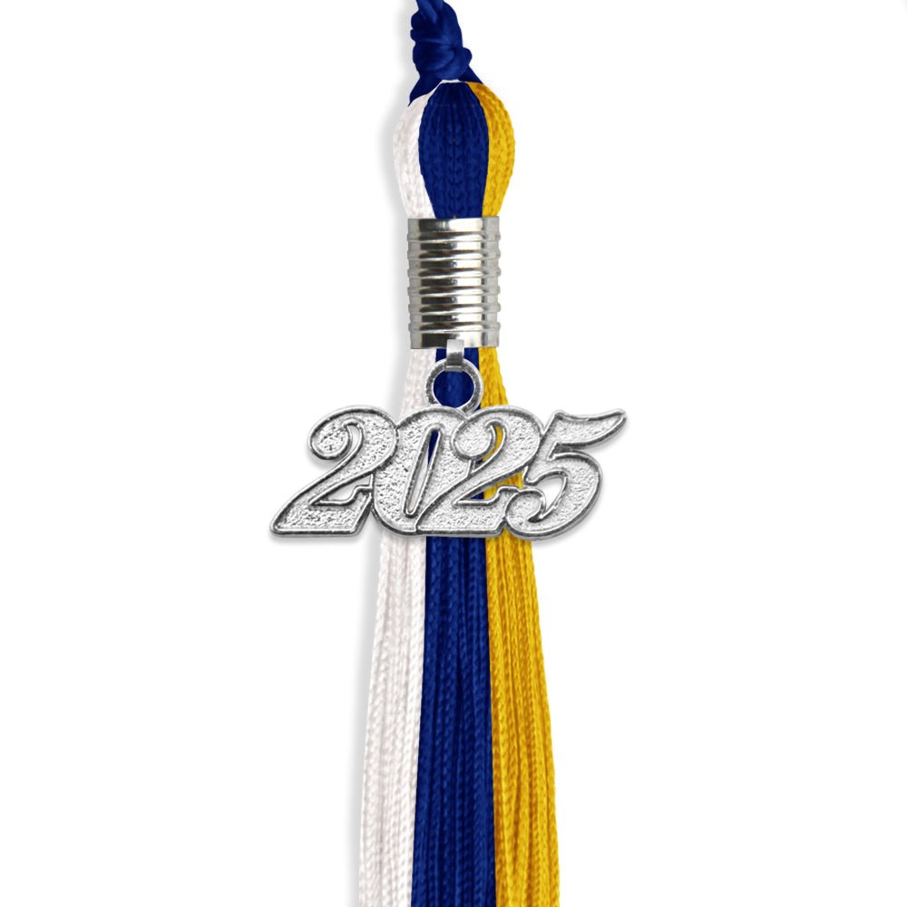 Royal Blue/Gold/White Graduation Tassel with Silver Date Drop - Endea Graduation