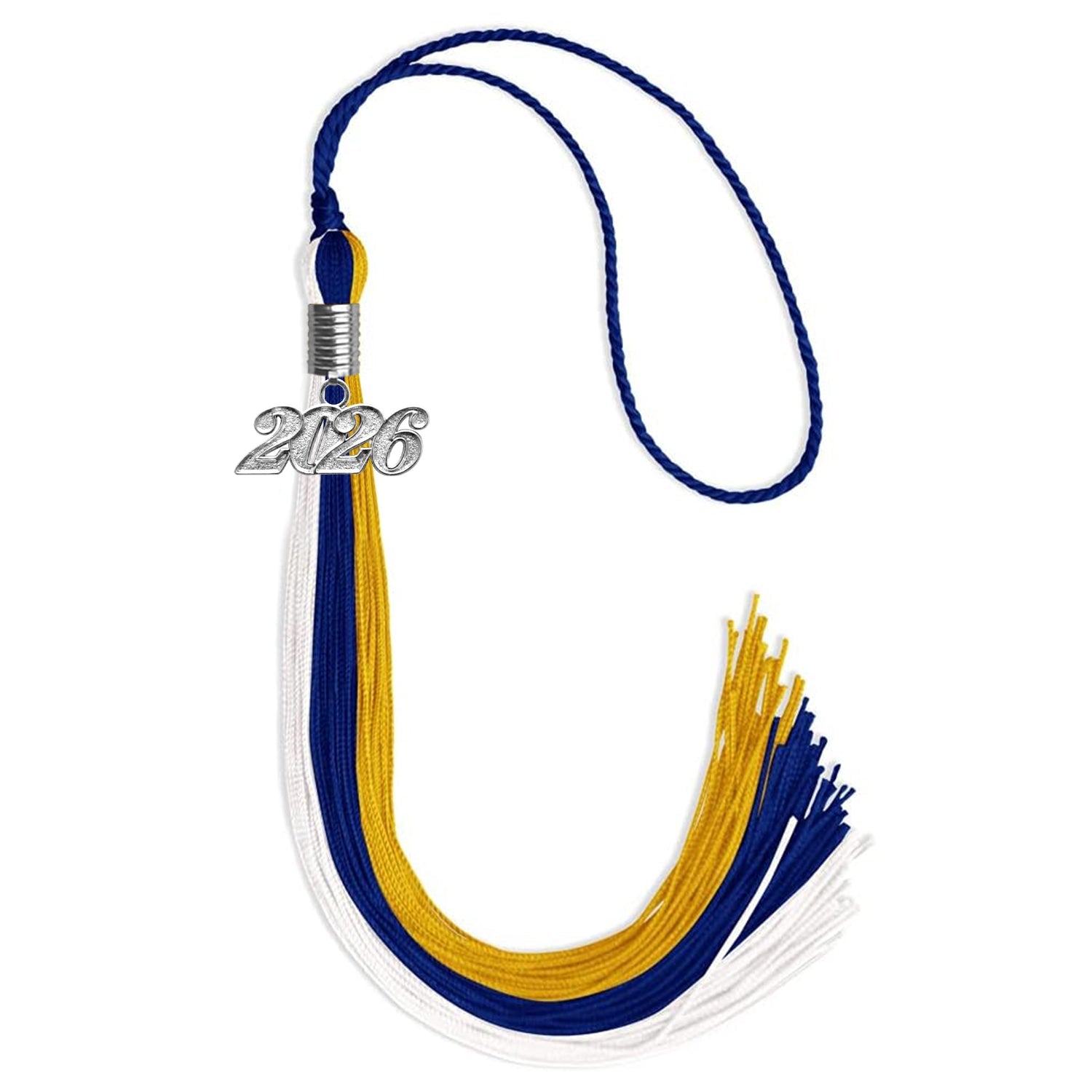 Royal Blue/Gold/White Graduation Tassel with Silver Date Drop - Endea Graduation