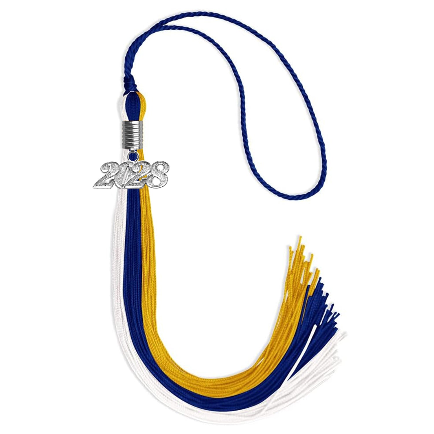 Royal Blue/Gold/White Graduation Tassel with Silver Date Drop - Endea Graduation