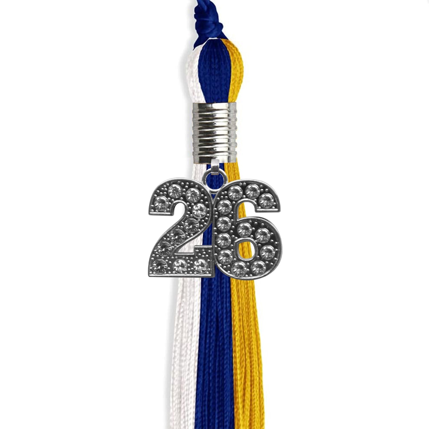 Royal Blue/Gold/White Graduation Tassel with Silver Date Drop - Endea Graduation