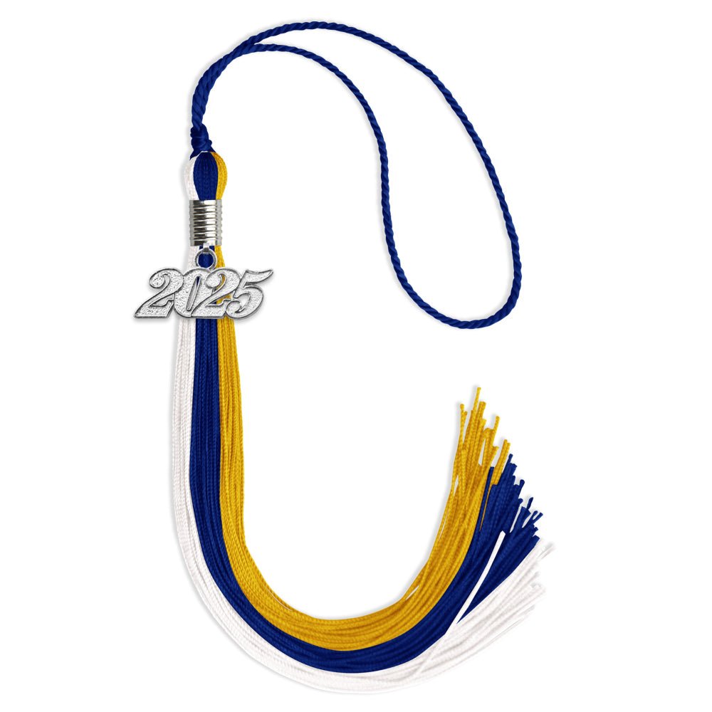 Royal Blue/Gold/White Graduation Tassel with Silver Date Drop - Endea Graduation