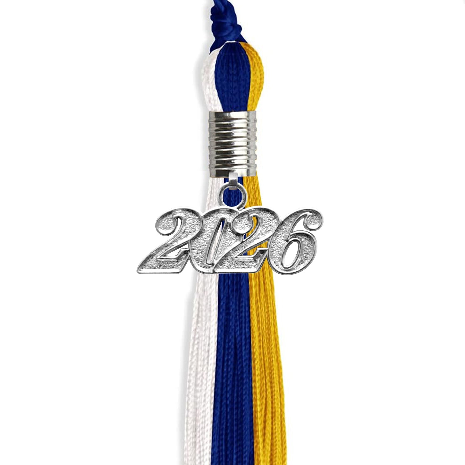 Royal Blue/Gold/White Graduation Tassel with Silver Date Drop - Endea Graduation