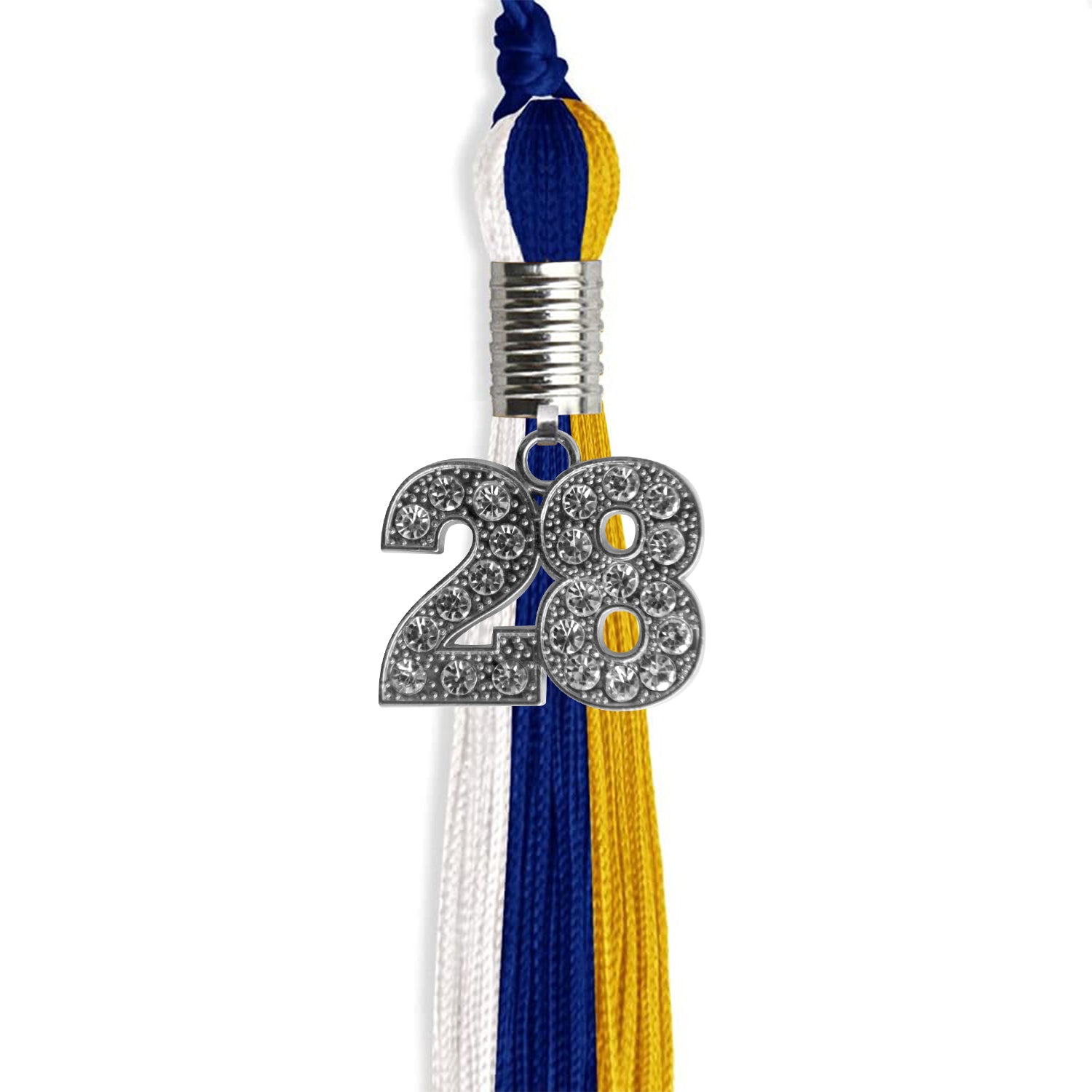 Royal Blue/Gold/White Graduation Tassel with Silver Date Drop - Endea Graduation