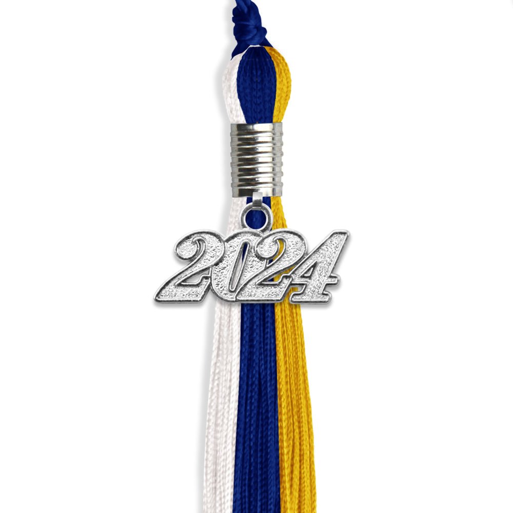 Royal Blue/Gold/White Graduation Tassel with Silver Date Drop - Endea Graduation