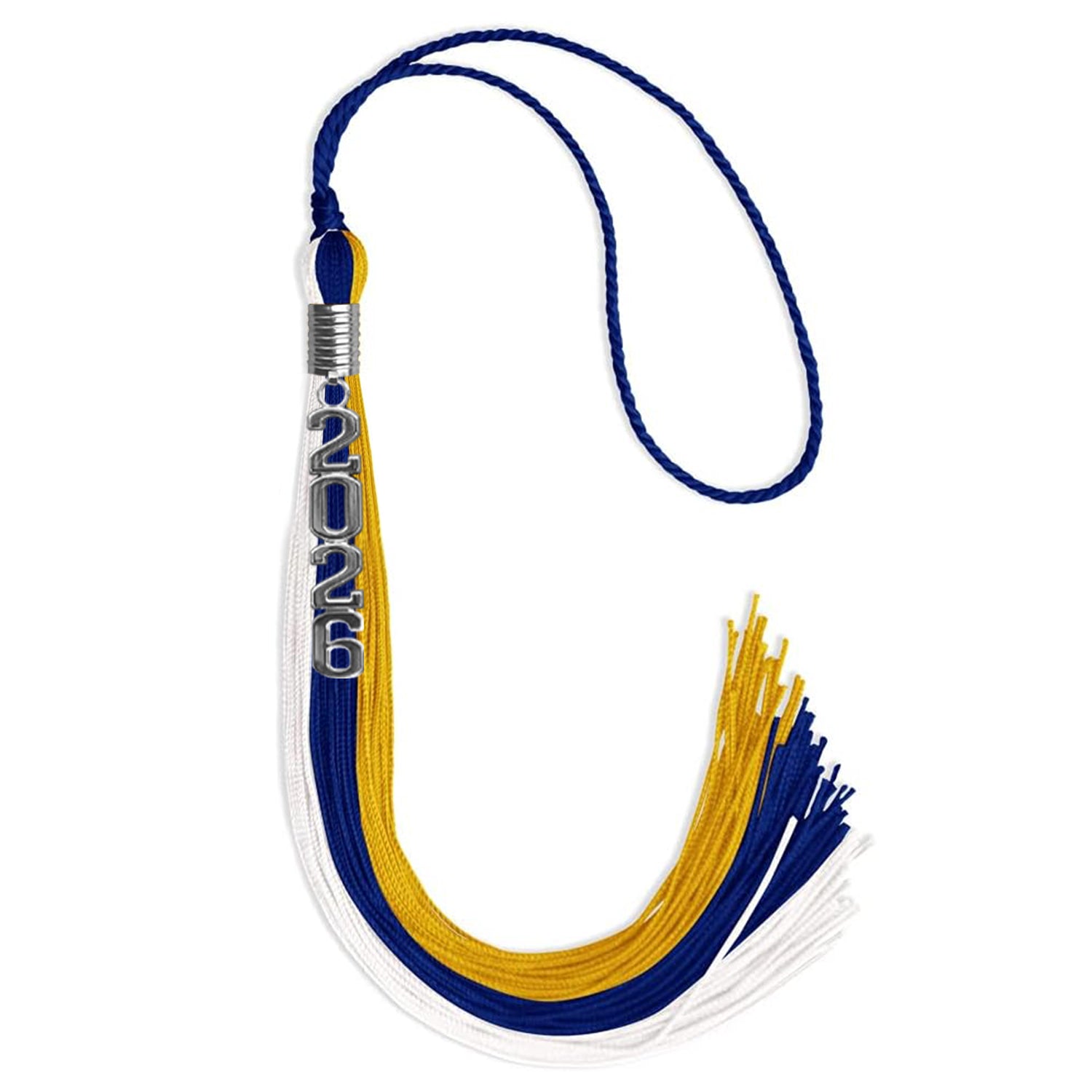 Royal Blue/Gold/White Graduation Tassel with Silver Stacked Date Drop - Endea Graduation