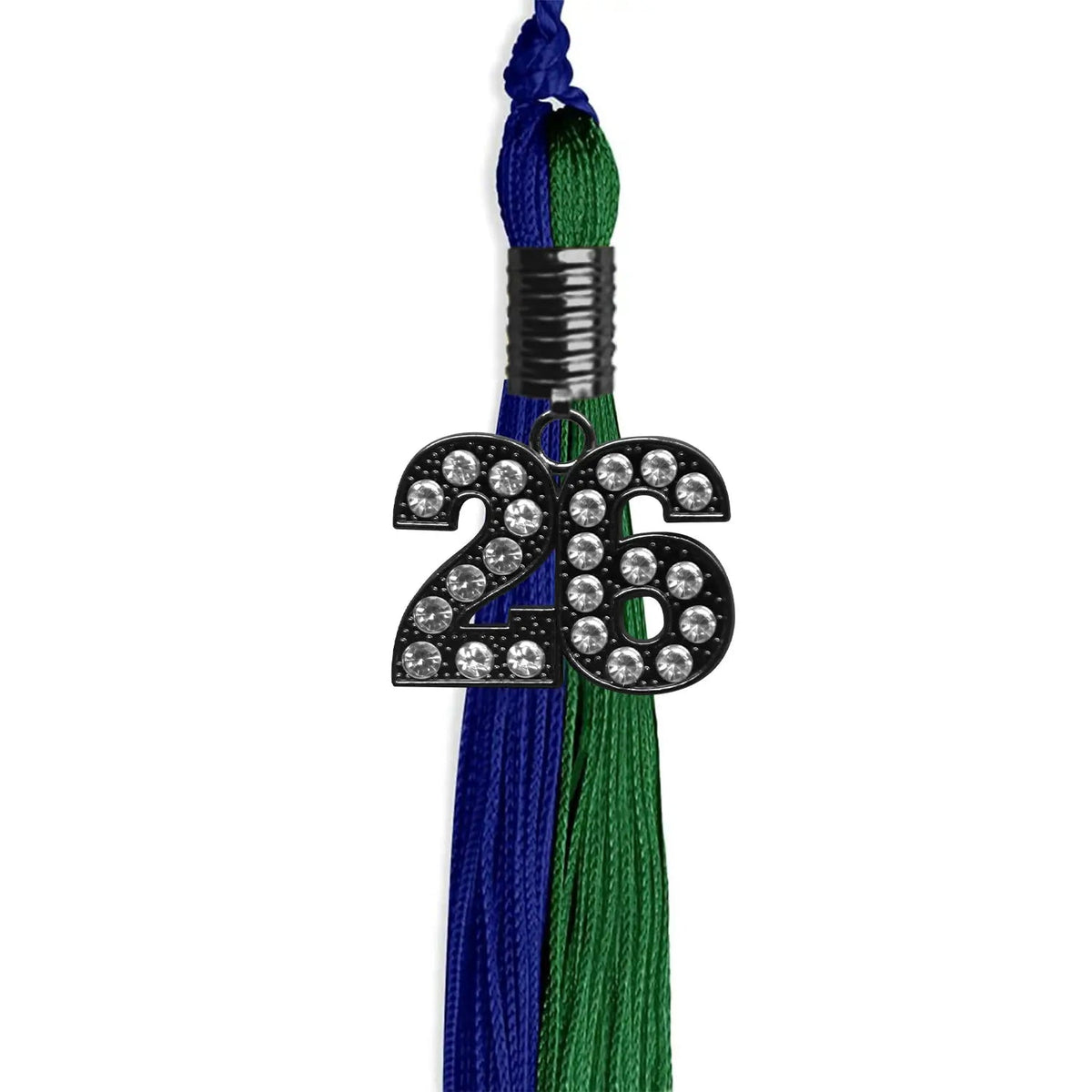 Royal Blue/Green Graduation Tassel with Black Bling Charm - Endea Graduation
