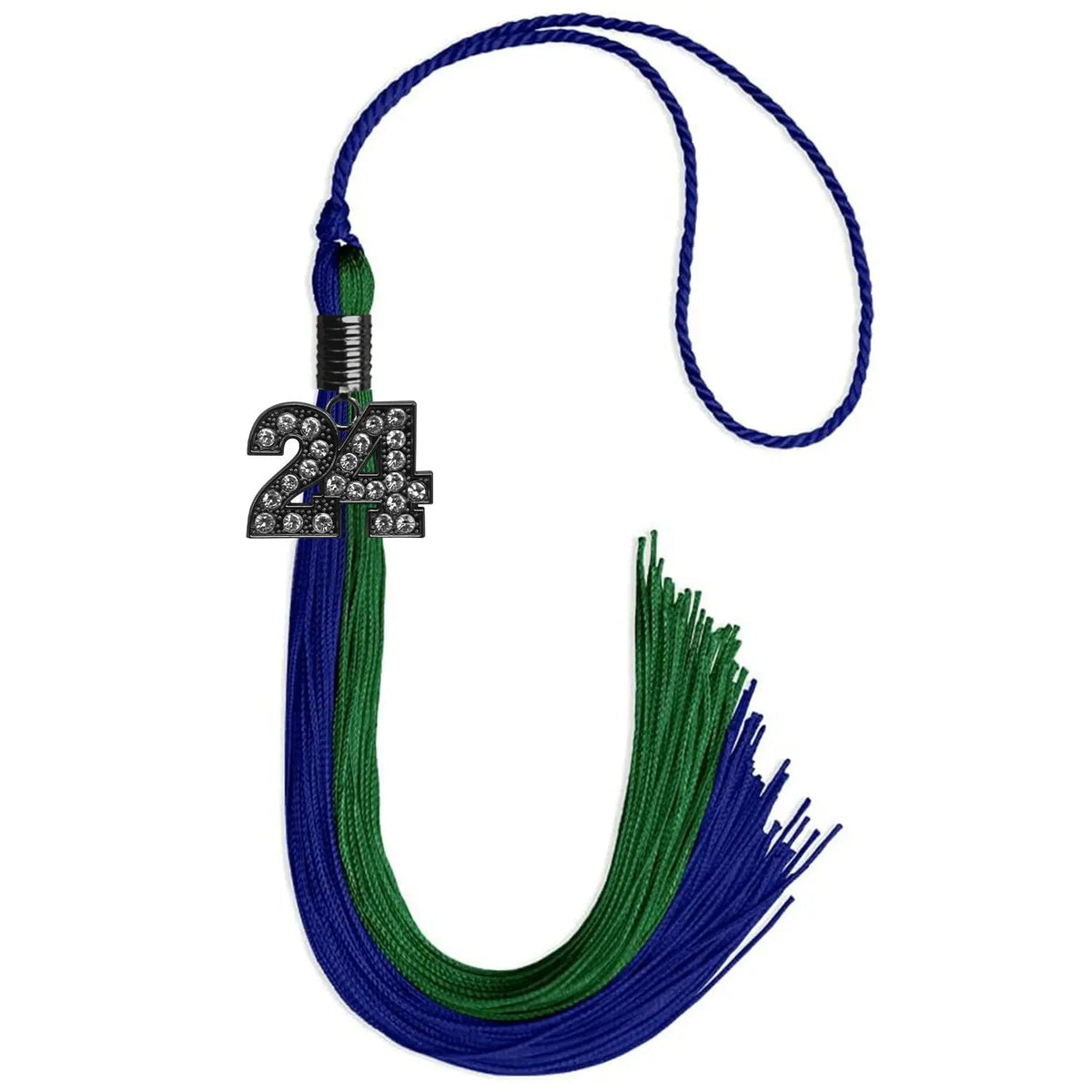Royal Blue/Green Graduation Tassel with Black Bling Charm - Endea Graduation