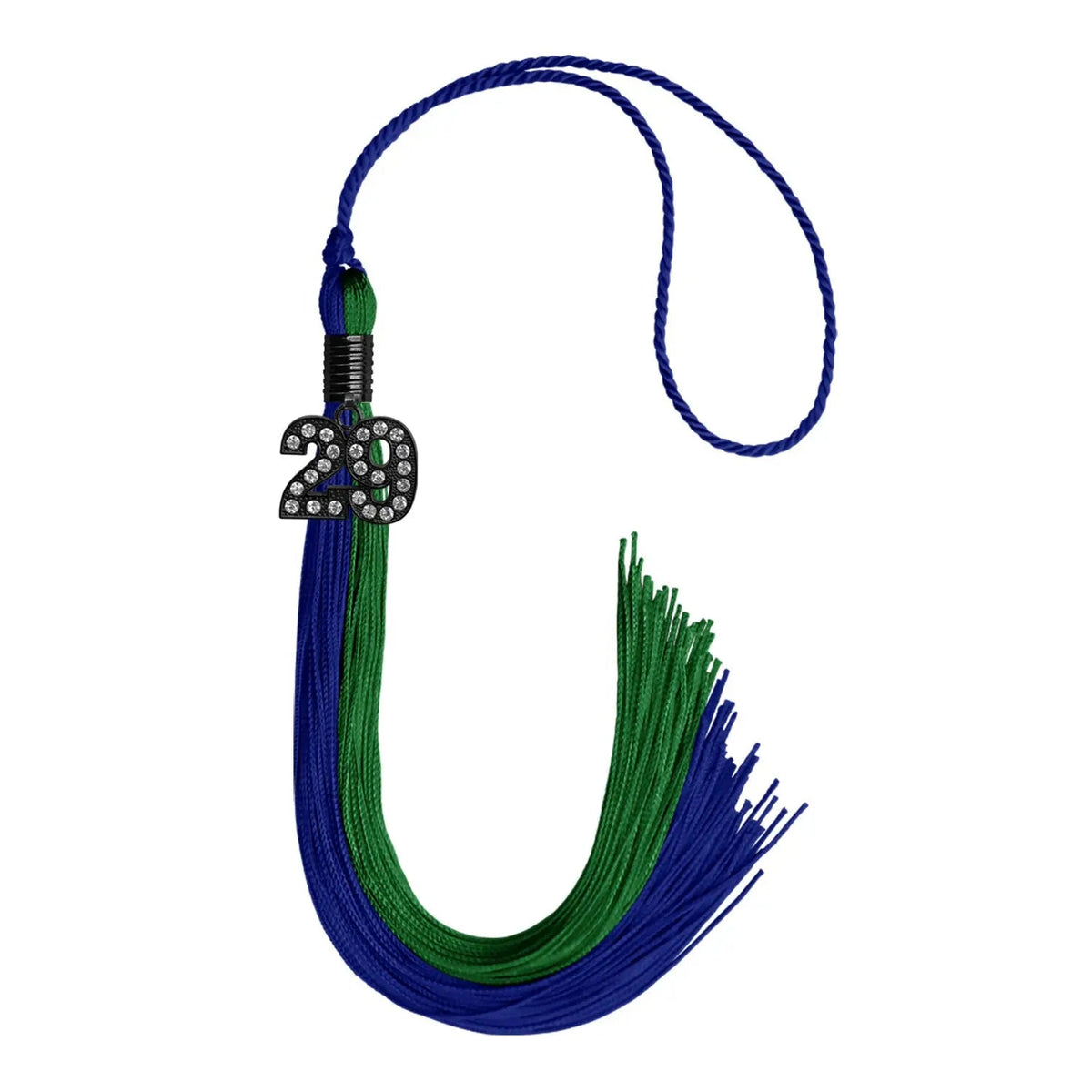 Royal Blue/Green Graduation Tassel with Black Bling Charm - Endea Graduation