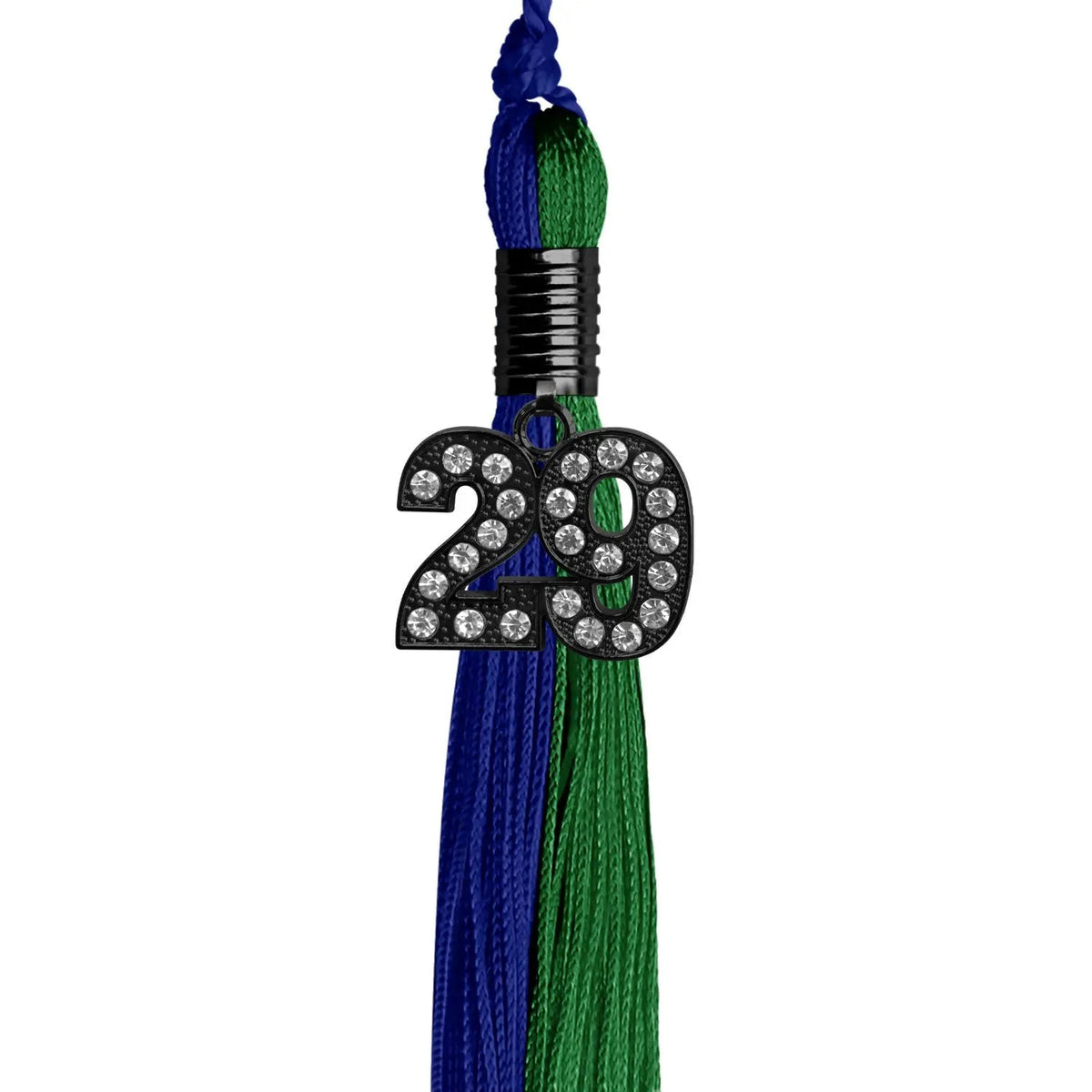Royal Blue/Green Graduation Tassel with Black Bling Charm - Endea Graduation
