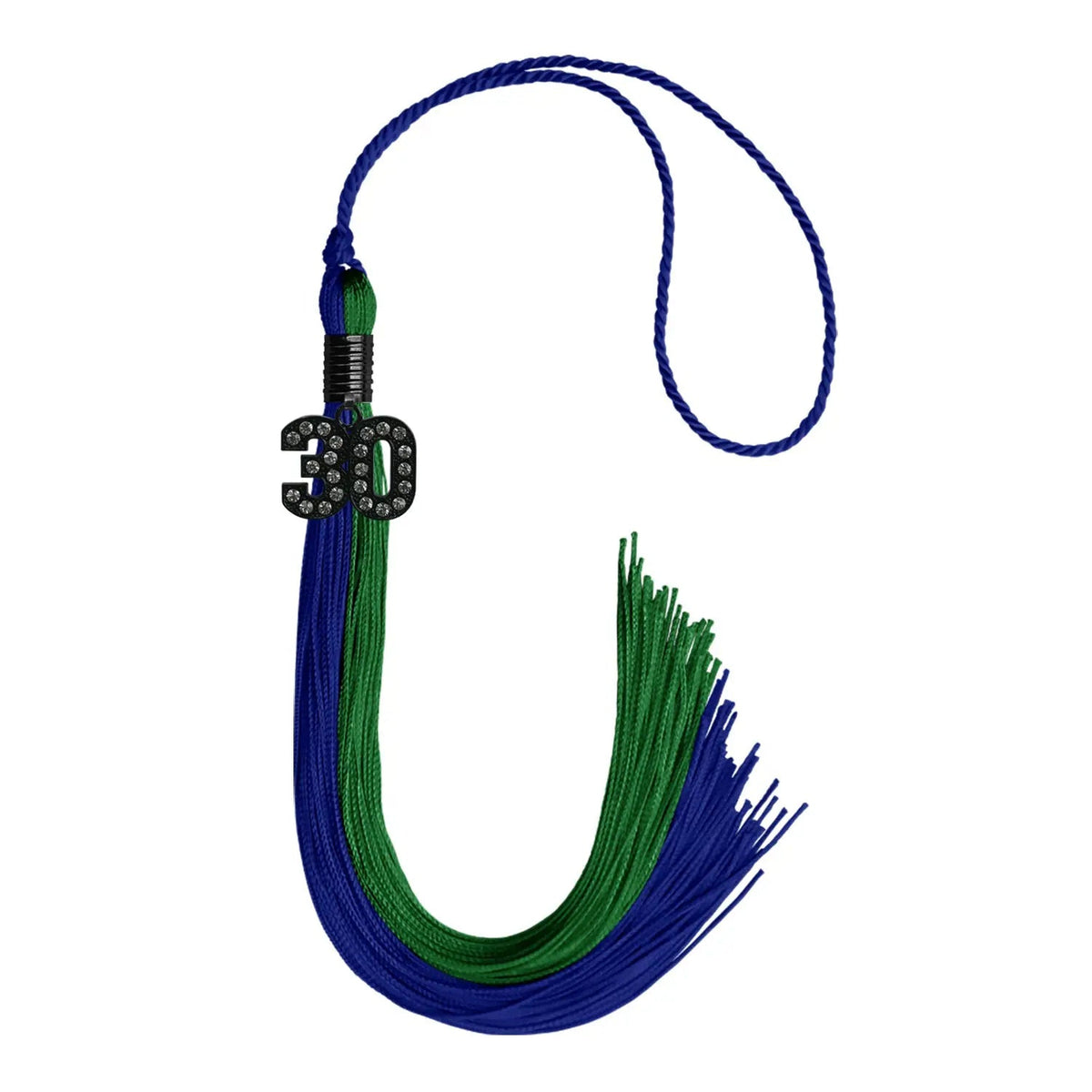 Royal Blue/Green Graduation Tassel with Black Bling Charm - Endea Graduation