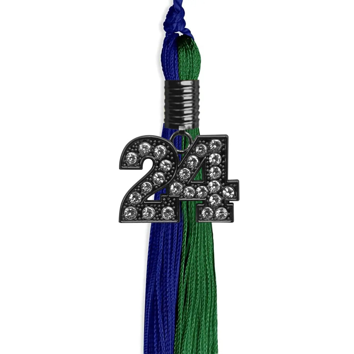 Royal Blue/Green Graduation Tassel with Black Bling Charm - Endea Graduation