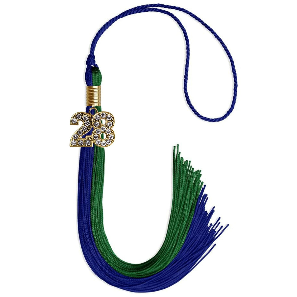 Royal Blue/Green Graduation Tassel with Gold Bling Charm - Endea Graduation