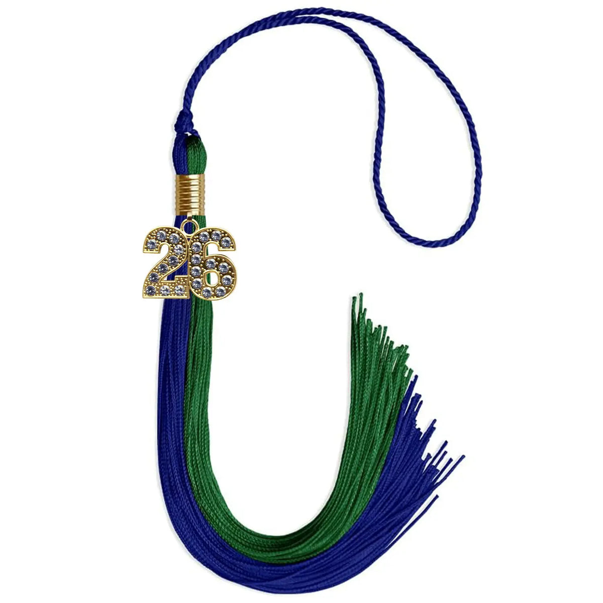 Royal Blue/Green Graduation Tassel with Gold Bling Charm - Endea Graduation