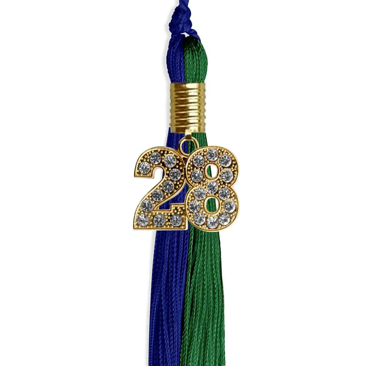 Royal Blue/Green Graduation Tassel with Gold Bling Charm - Endea Graduation