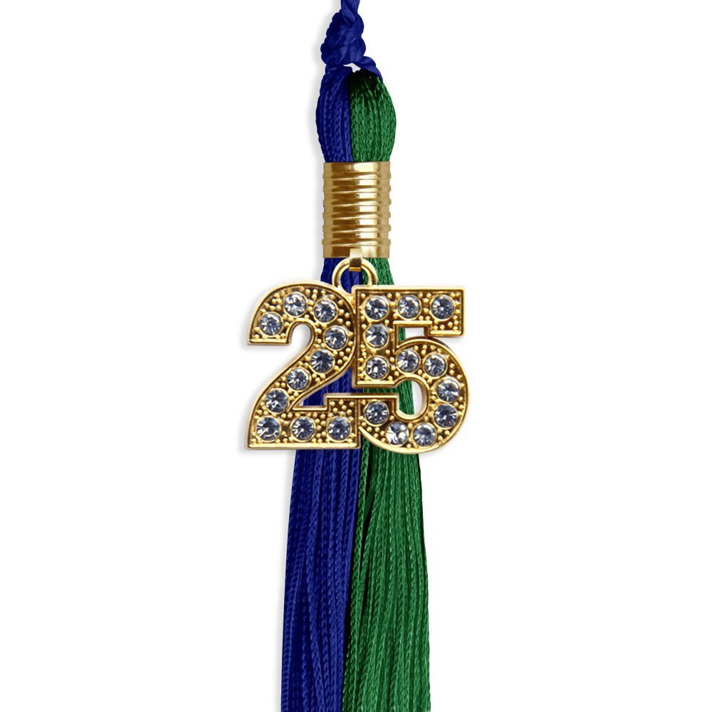 Royal Blue/Green Graduation Tassel with Gold Bling Charm - Endea Graduation