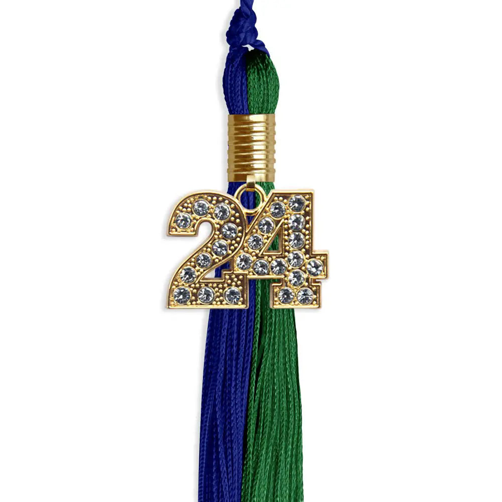 Royal Blue/Green Graduation Tassel with Gold Bling Charm - Endea Graduation