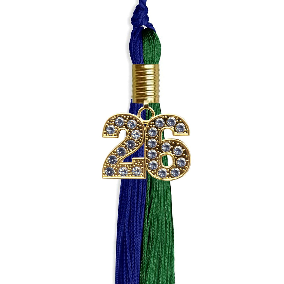 Royal Blue/Green Graduation Tassel with Gold Bling Charm - Endea Graduation