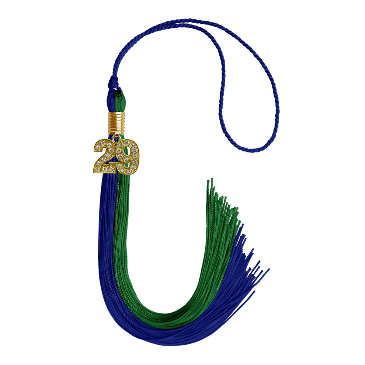 Royal Blue/Green Graduation Tassel with Gold Bling Charm - Endea Graduation