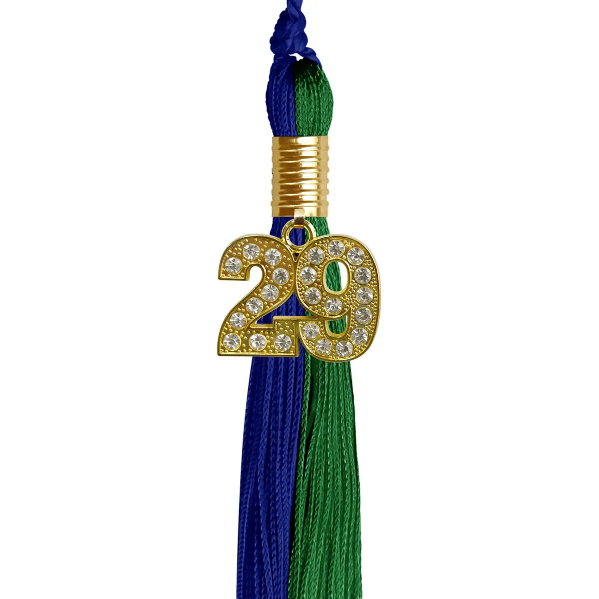 Royal Blue/Green Graduation Tassel with Gold Bling Charm - Endea Graduation