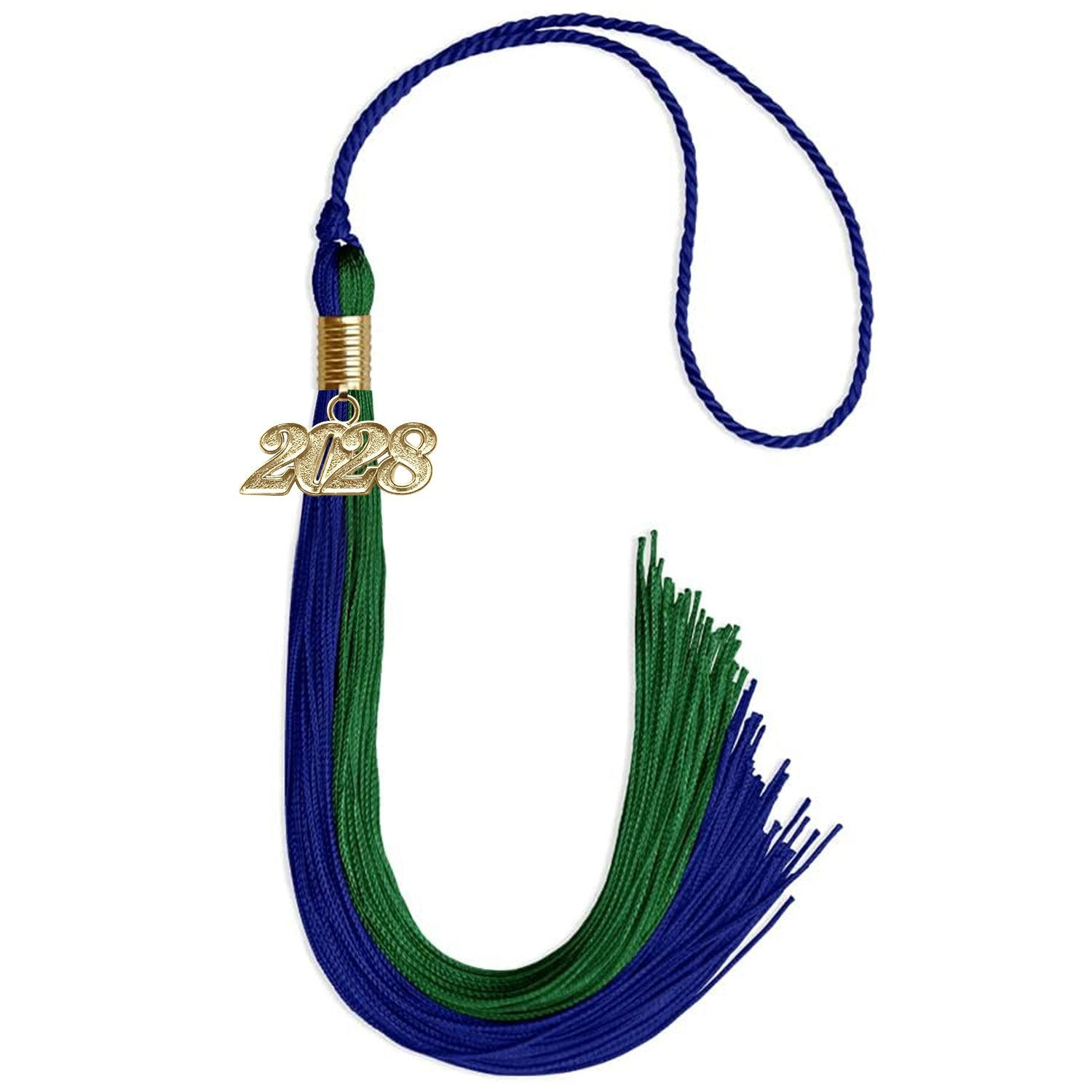 Royal Blue/Green Graduation Tassel with Gold Date Drop - Endea Graduation