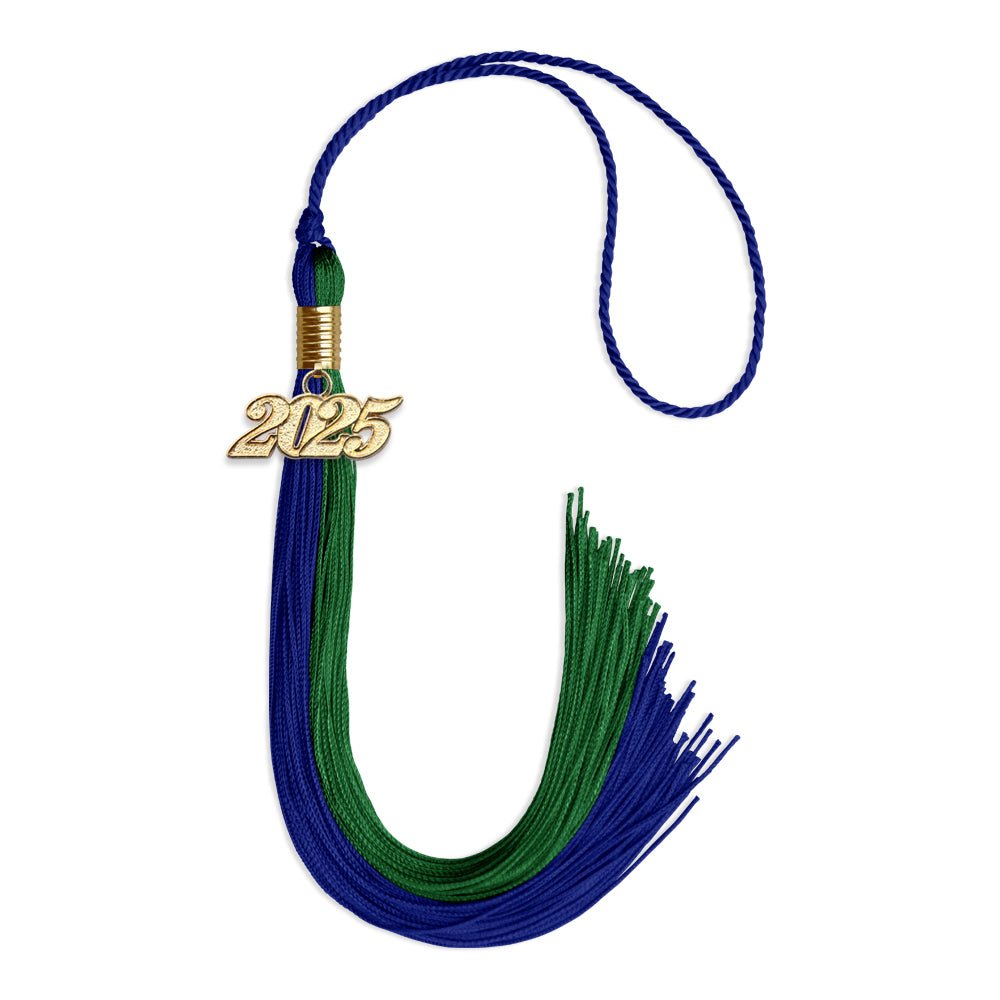 Royal Blue/Green Graduation Tassel with Gold Date Drop - Endea Graduation