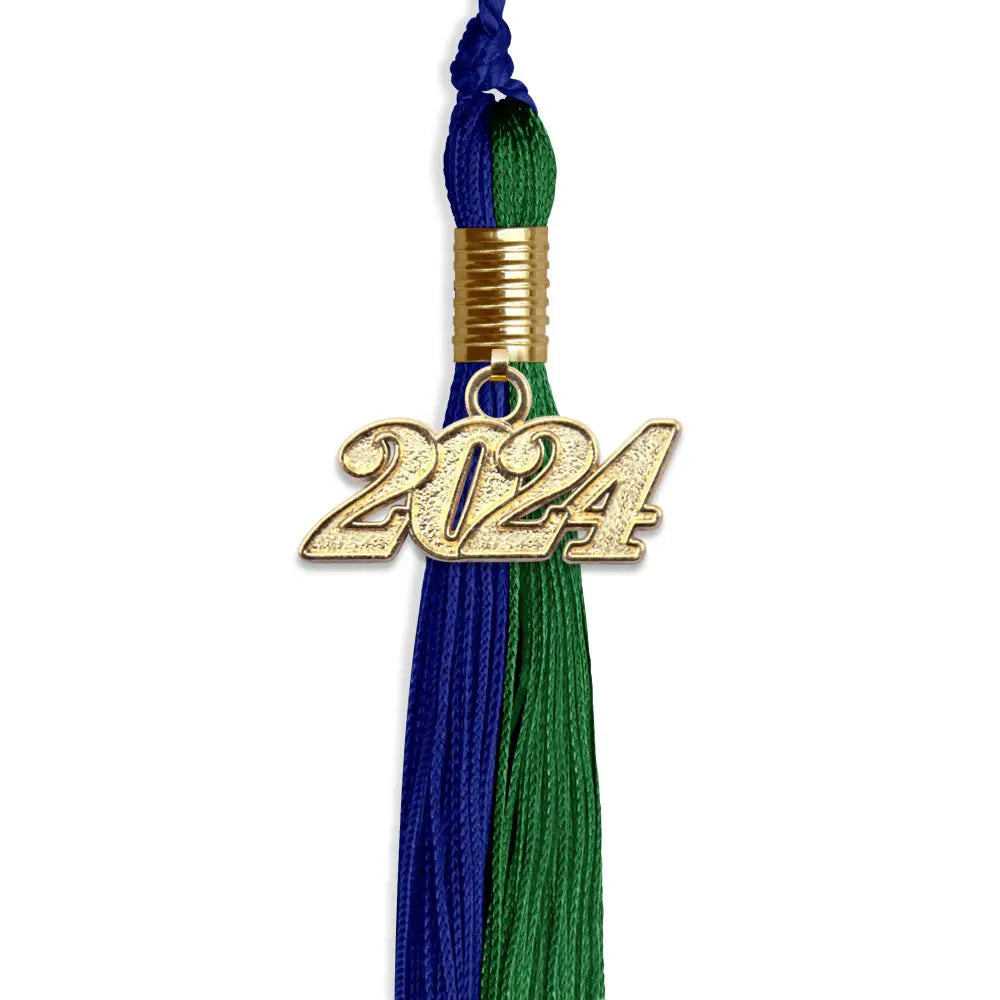 Royal Blue/Green Graduation Tassel with Gold Date Drop - Endea Graduation