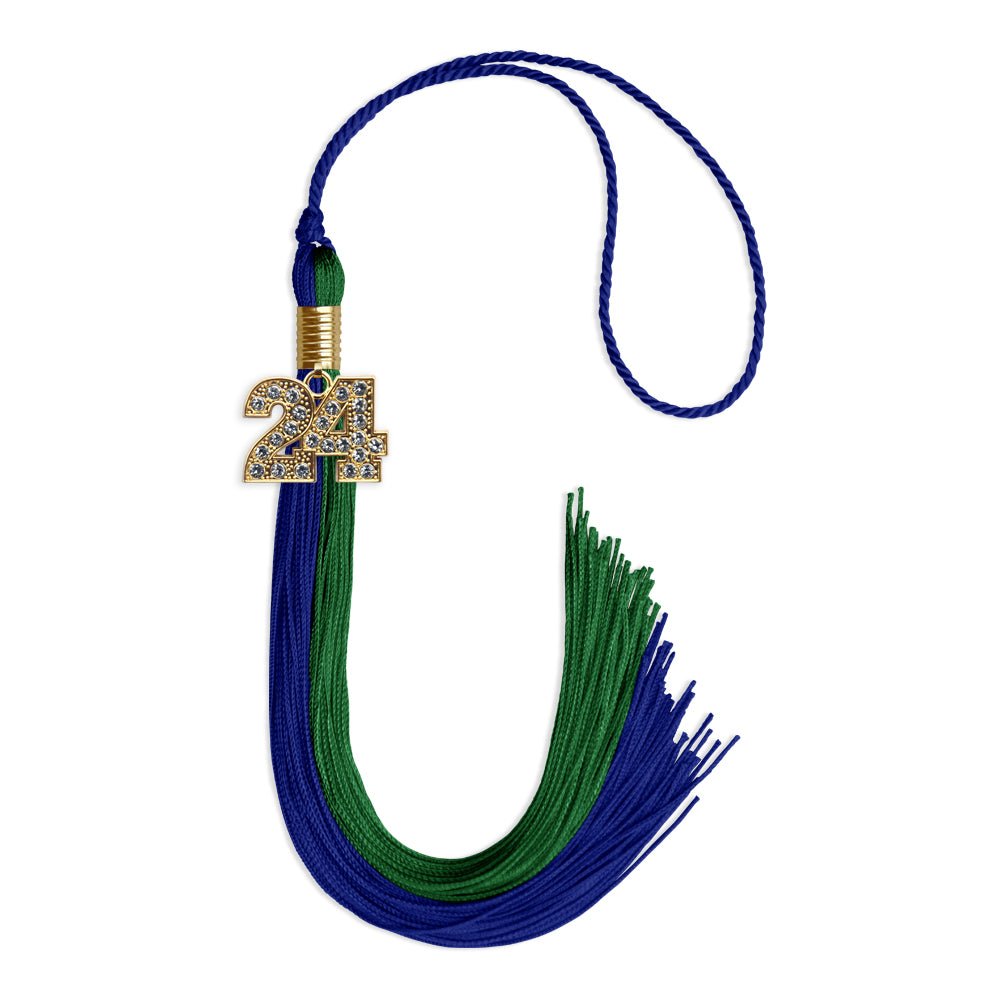 Royal Blue/Green Graduation Tassel with Gold Date Drop - Endea Graduation