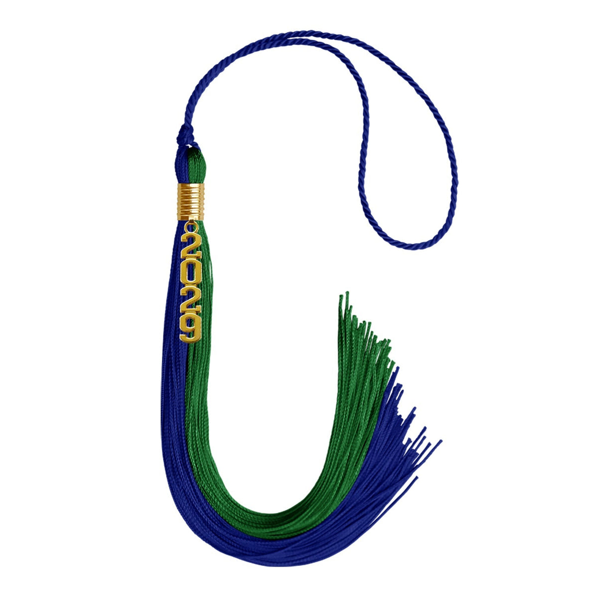 Royal Blue/Green Graduation Tassel with Gold Stacked Date Drop - Endea Graduation