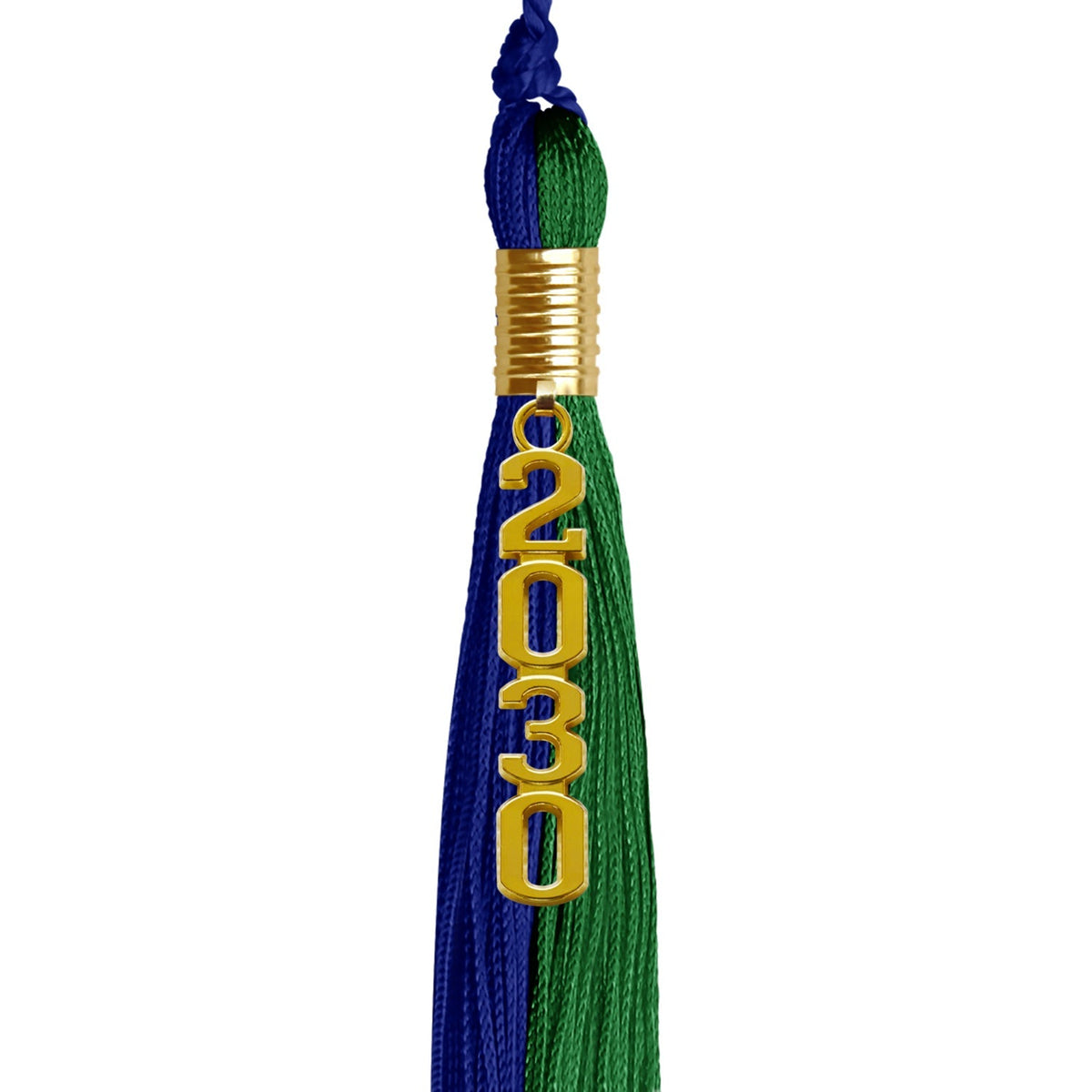 Royal Blue/Green Graduation Tassel with Gold Stacked Date Drop - Endea Graduation
