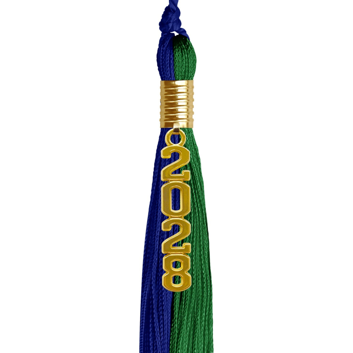 Royal Blue/Green Graduation Tassel with Gold Stacked Date Drop - Endea Graduation