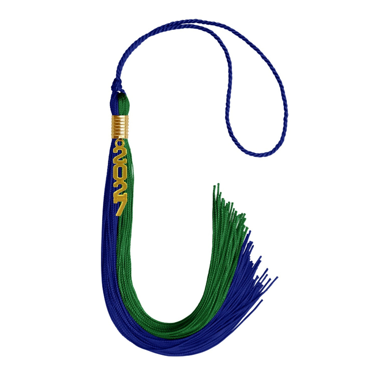 Royal Blue/Green Graduation Tassel with Gold Stacked Date Drop - Endea Graduation
