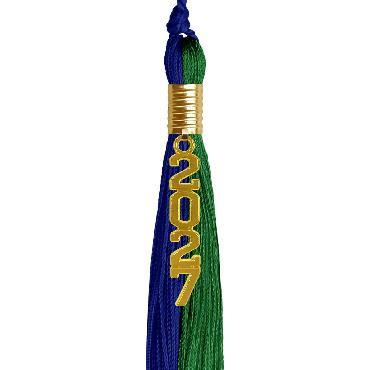 Royal Blue/Green Graduation Tassel with Gold Stacked Date Drop - Endea Graduation