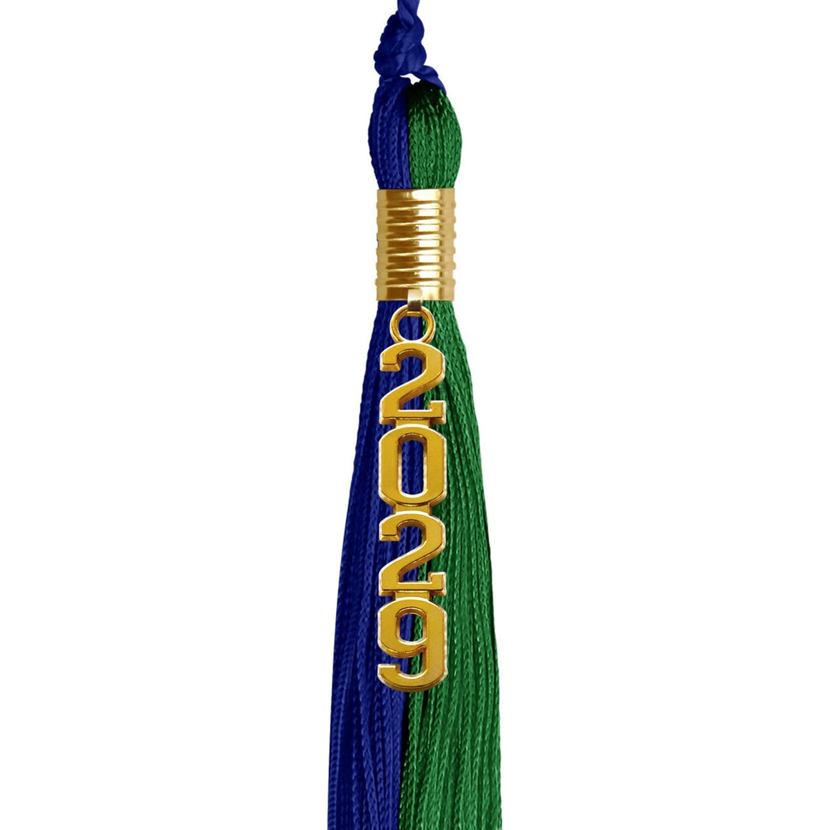 Royal Blue/Green Graduation Tassel with Gold Stacked Date Drop - Endea Graduation