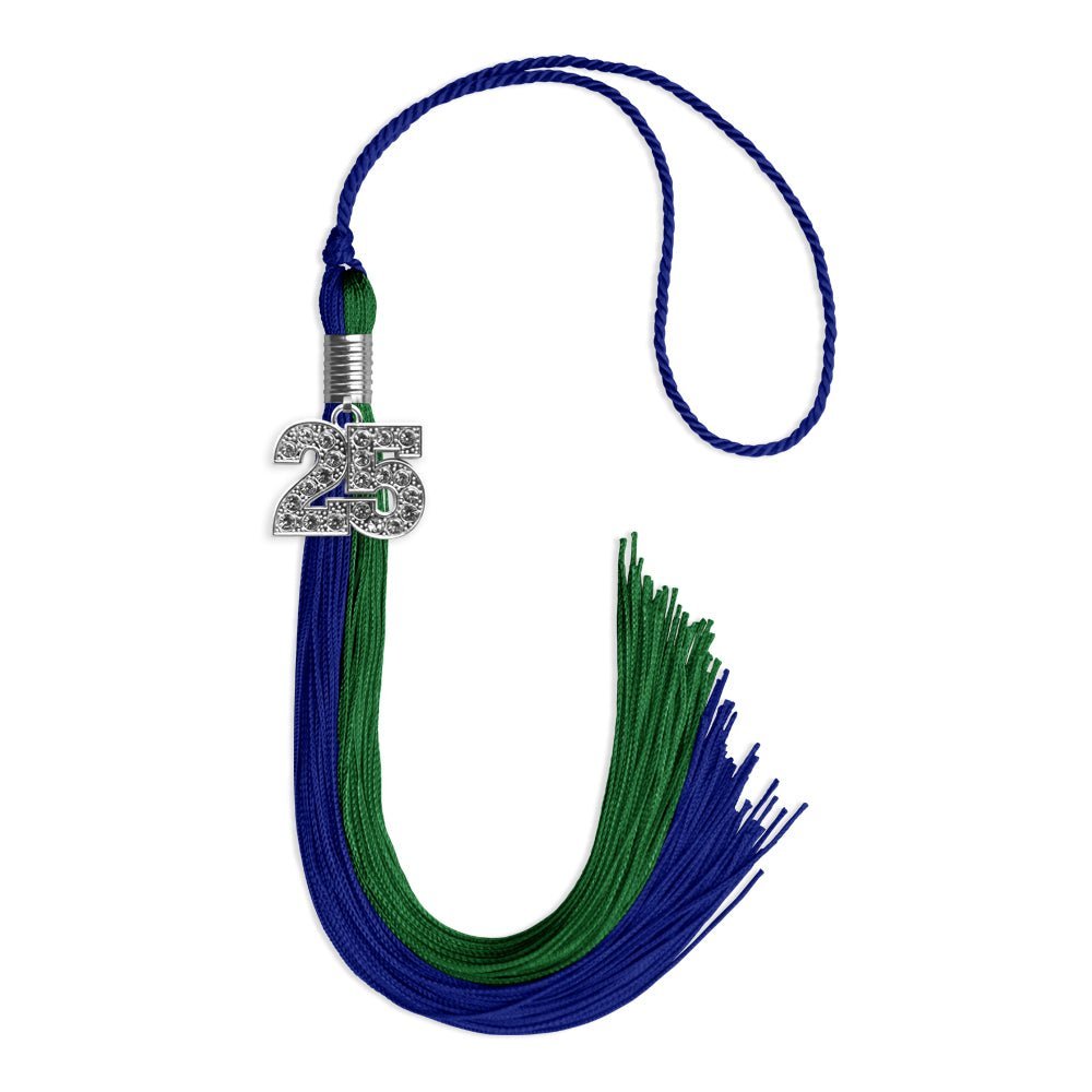 Royal Blue/Green Graduation Tassel with Silver Bling Charm - Endea Graduation