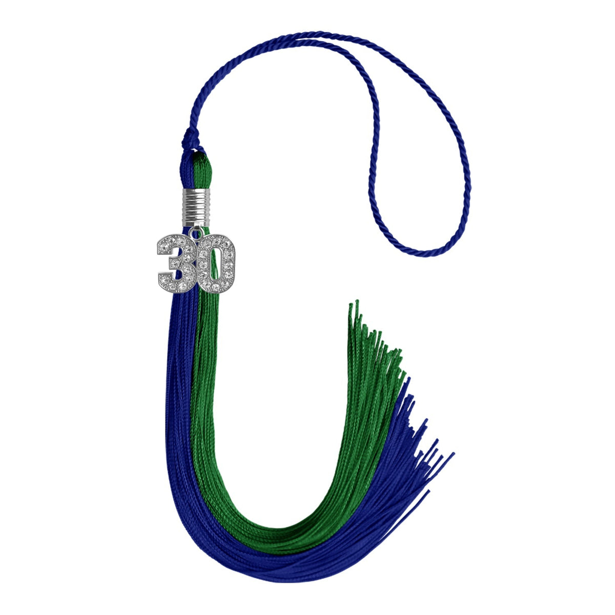 Royal Blue/Green Graduation Tassel with Silver Bling Charm - Endea Graduation