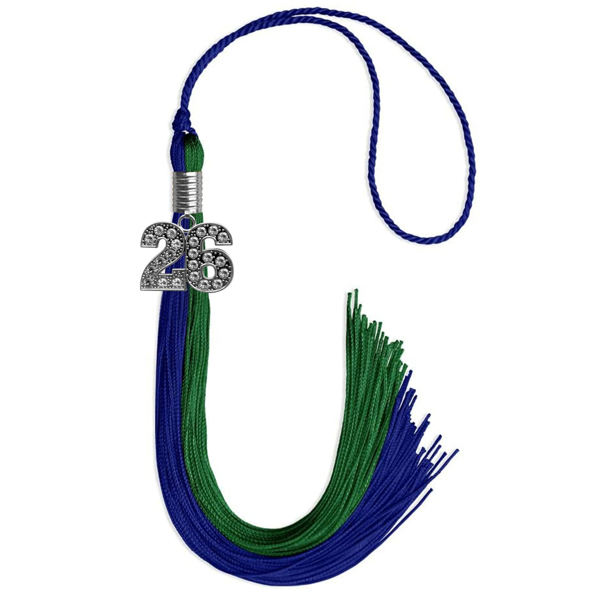 Royal Blue/Green Graduation Tassel with Silver Bling Charm - Endea Graduation