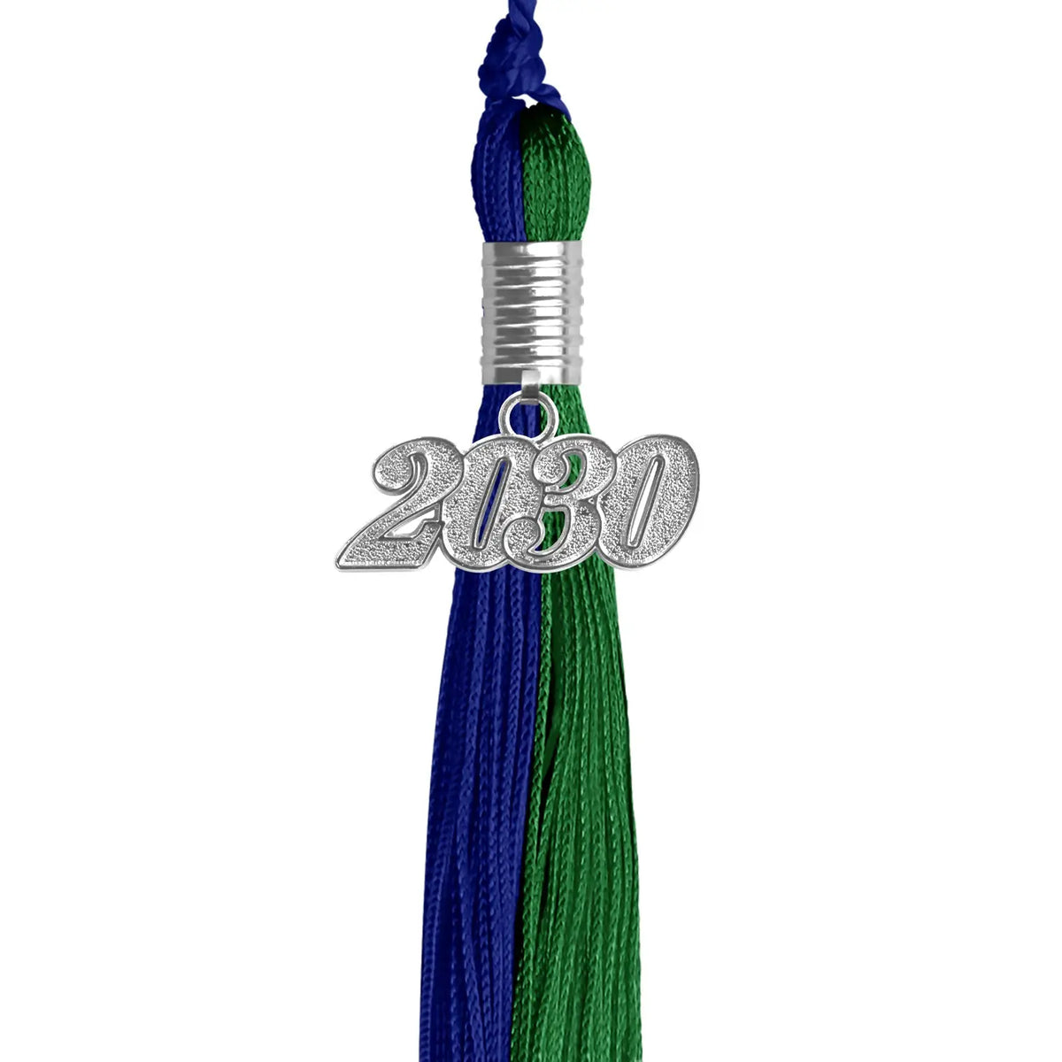 Royal Blue/Green Graduation Tassel with Silver Date Drop - Endea Graduation