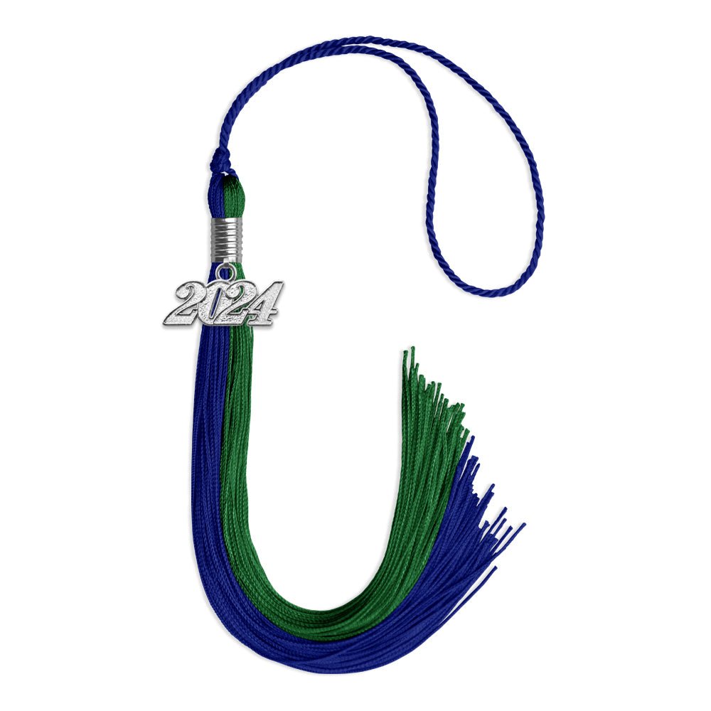 Royal Blue/Green Graduation Tassel with Silver Date Drop - Endea Graduation