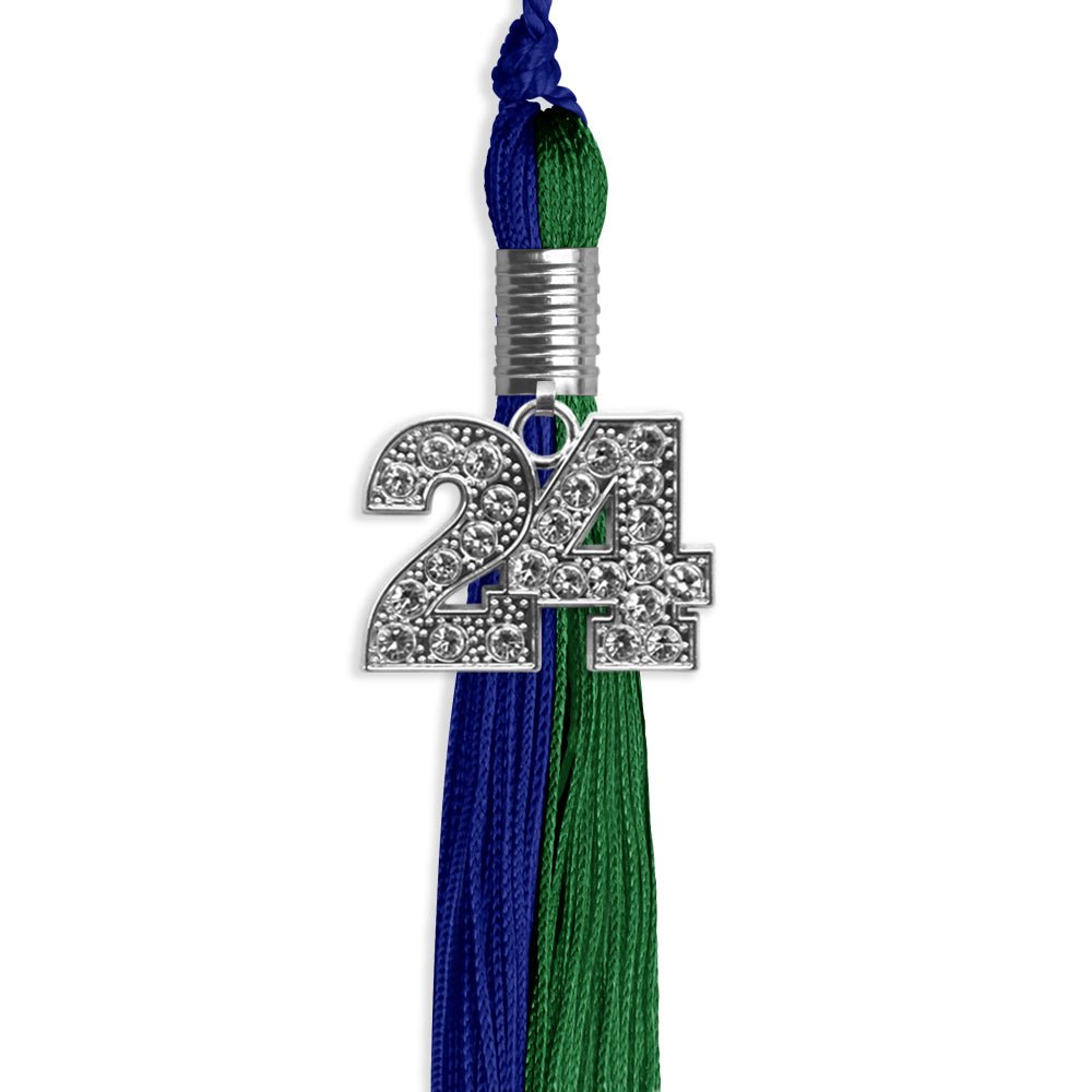 Royal Blue/Green Graduation Tassel with Silver Date Drop - Endea Graduation