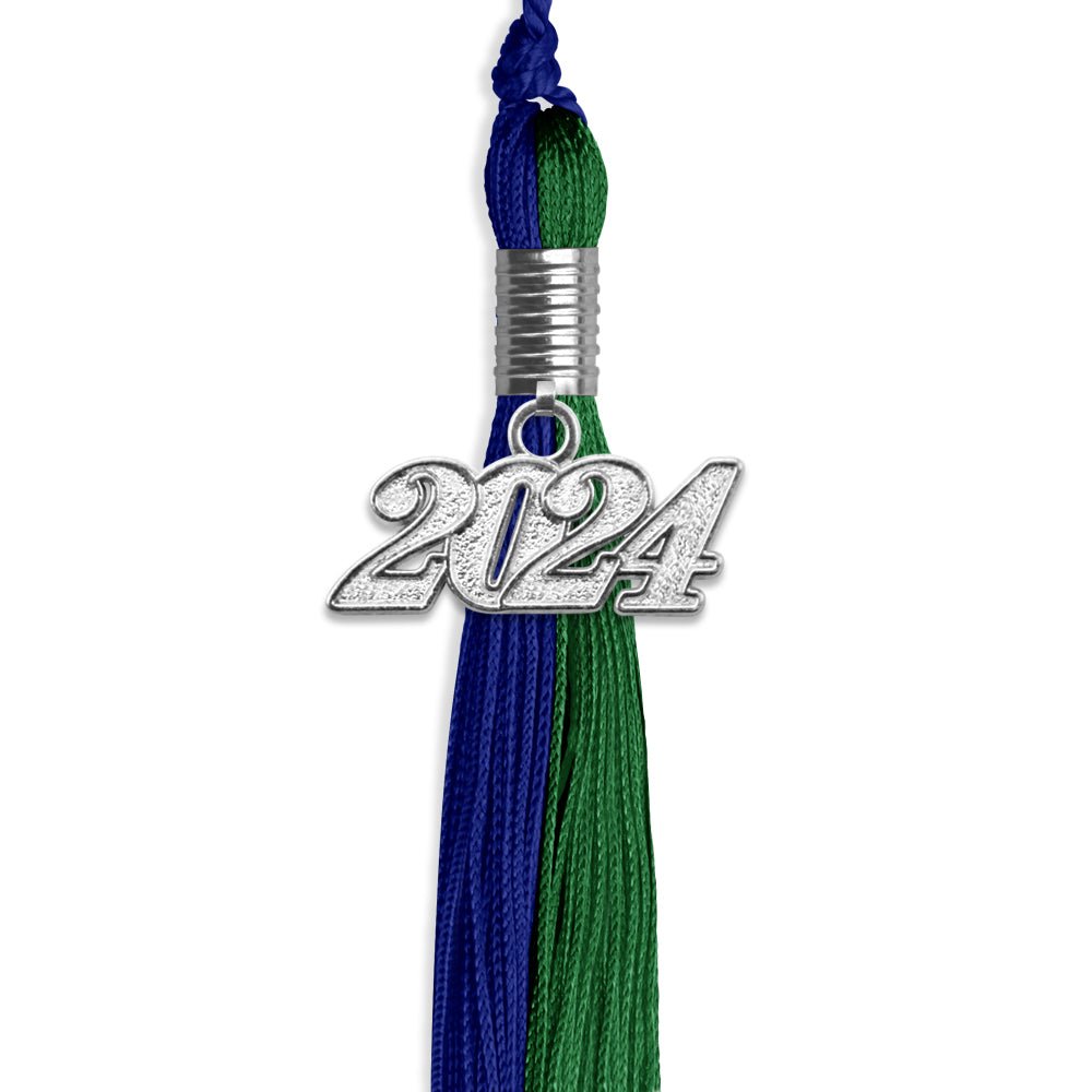 Royal Blue/Green Graduation Tassel with Silver Date Drop - Endea Graduation