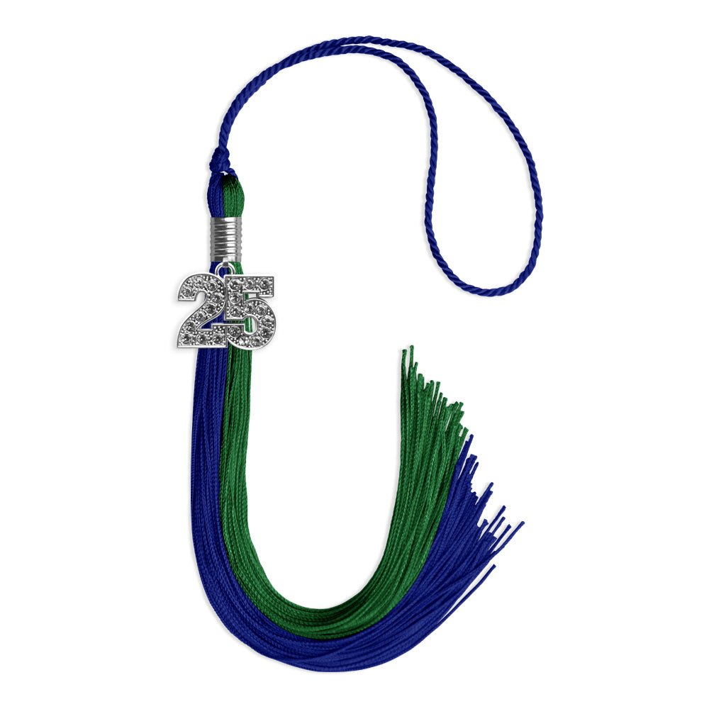 Royal Blue/Green Graduation Tassel with Silver Date Drop - Endea Graduation