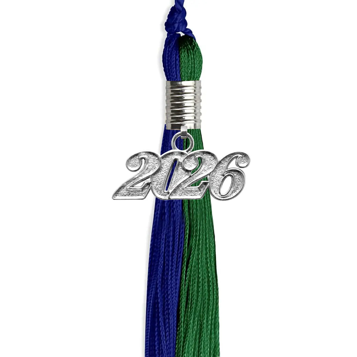 Royal Blue/Green Graduation Tassel with Silver Date Drop - Endea Graduation