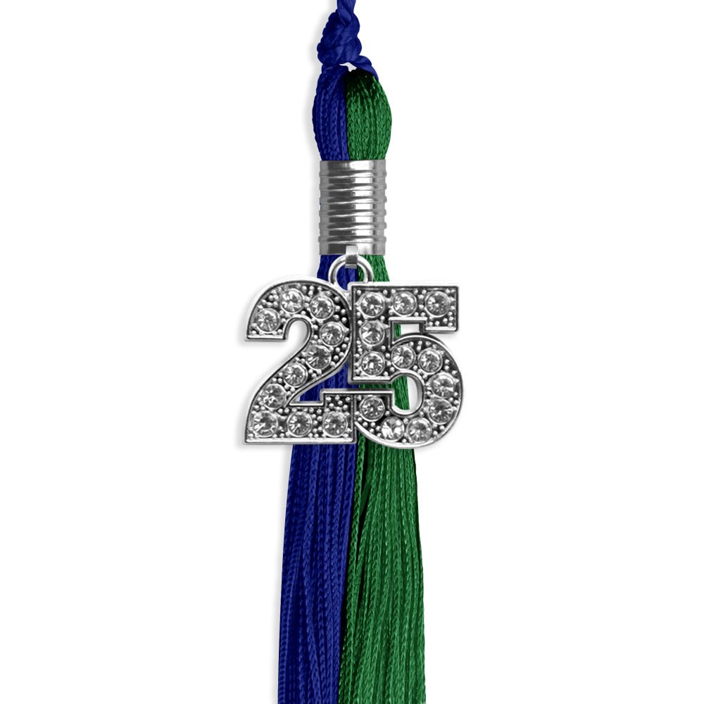 Royal Blue/Green Graduation Tassel with Silver Date Drop - Endea Graduation